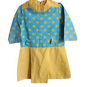 Vintage Girls Dress 10/12 1960s Yellow Blue Polka Dot Rodeo Clown USA Handmade